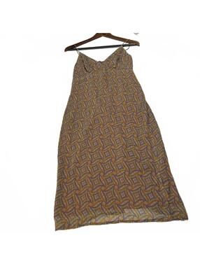 Vintage Tessuto V-Neck Sleeveless Slip Midi Dress Geometric Retro Size 6 Y2K 90s